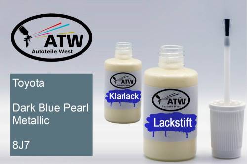 Toyota, Dark Blue Pearl Metallic, 8J7: 20ml Lackstift + 20ml Klarlack - Set, von ATW Autoteile West.